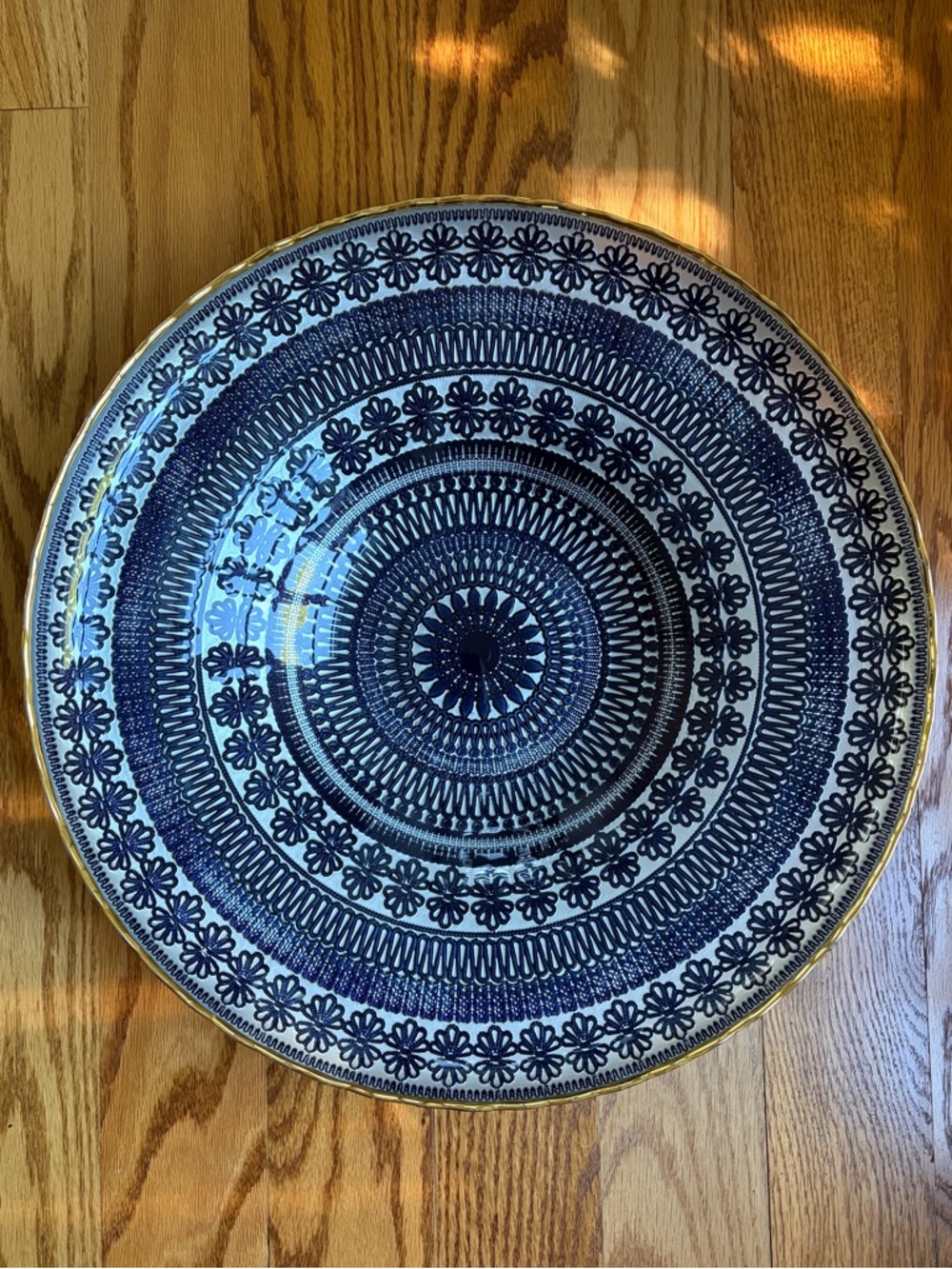 ARGENT VERITABLE SILVER/NAVY BLUE/WHITE/GOLD RIM DECORATIVE GLASS BOWL/PLATTER - Picture 2 of 7